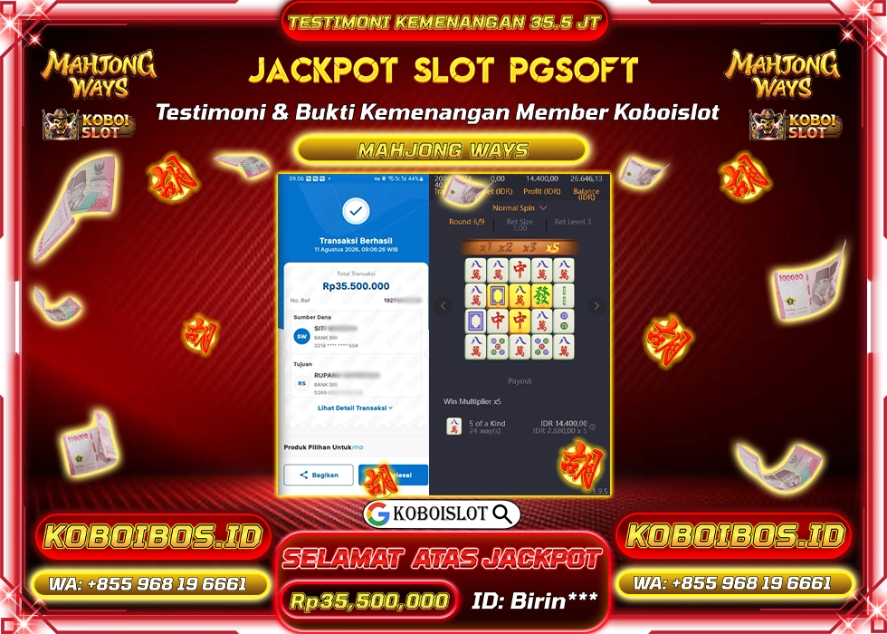 BUKTI KEMENANGAN Id Birin*** SLOT GACOR MAHJONG WAYS 1 Rp35.500.000,- LUNAS